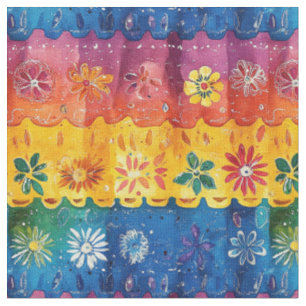 Gescalpeerde Stripe Floral Pattern-Papel Picado Stof