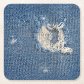 Geschaafd blauwe denimstof kartonnen onderzetters (Voorkant)