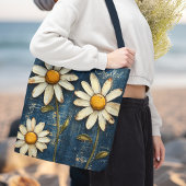 Geschaafde Denim en Madeliefje Tote Bag