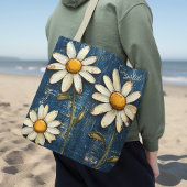 Geschaafde Denim en Madeliefje Tote Bag