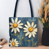 Geschaafde Denim en Madeliefje Tote Bag
