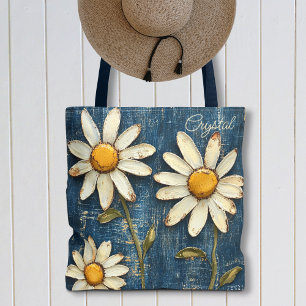 Geschaafde Denim en Madeliefje Tote Bag