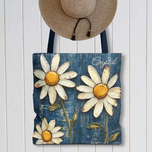 Geschaafde Denim en Madeliefje Tote Bag