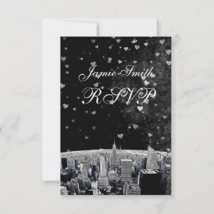 Geschaafde NYC-silhouet #2 Zwart Wht Hart RSVP Kaartje