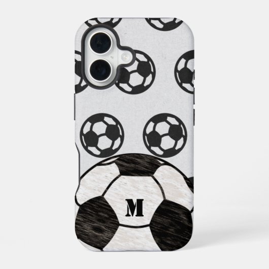 Geschaafde voetbal monogram iPhone 16 hoesje (Achterkant)