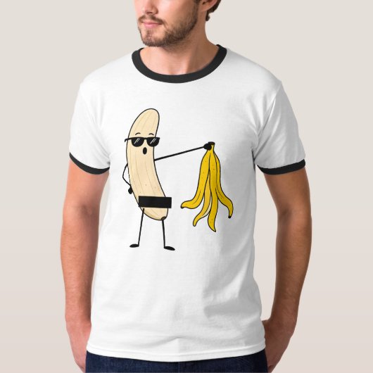 Geschaalde banaan – Grappige banaan striptease T-shirt (Voorkant)