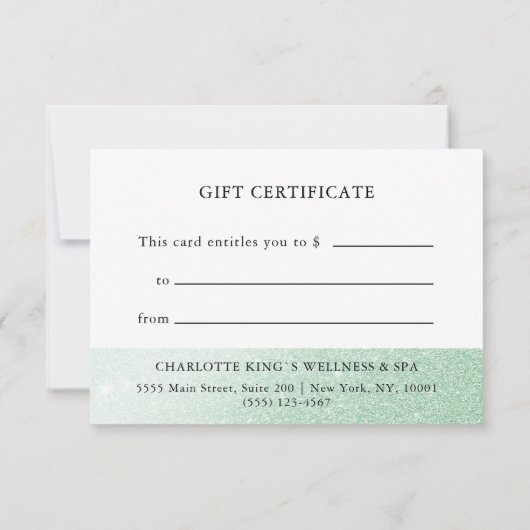 GESCHÄFTSGESCHENKZERTIFIKAT | Groene glitter (Achterkant)