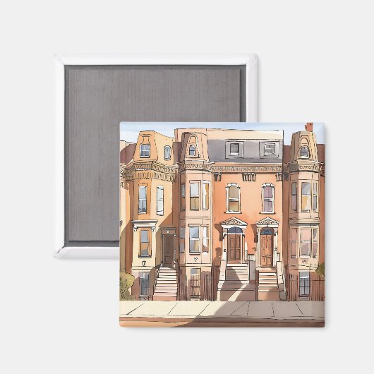 Geschakelde bruinstenen | Boston Massachusetts Magneet (Voorkant / Achterkant)