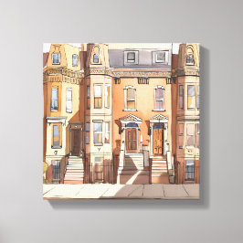 Geschakelde bruinstenen | Boston Street Painting Canvas Afdruk