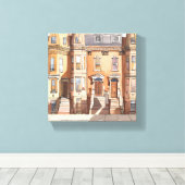 Geschakelde bruinstenen | Boston Street Painting Canvas Afdruk (Insitu (Houten vloer))