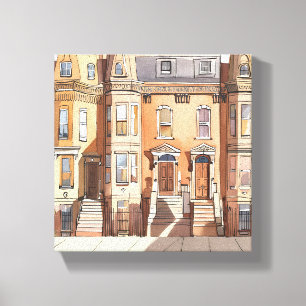 Geschakelde bruinstenen Boston Street Painting Canvas Afdruk