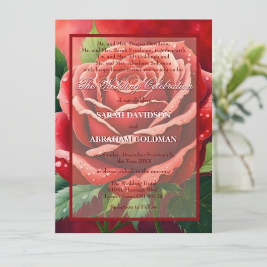 Gescheiden Ouders Rode Rozen Bruiloft Uitnodiginge Kaart (Staand voorkant)