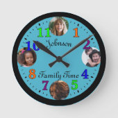 Geschenk Met Gepersonaliseerde Familie Foto modern Ronde Klok (Voorkant)