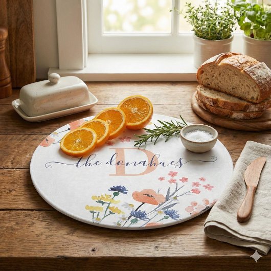 Geschenk Snijplank met Waterverf Bloemen en Initia