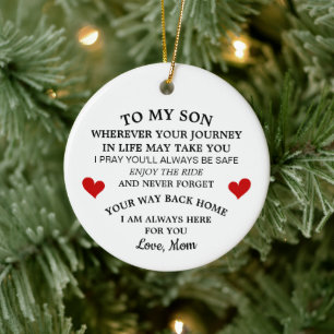 Geschenk van moeder aan zoon, perfect cadeau voor keramisch ornament