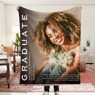 Geschenk voor afstuderen met grote foto en citaat fleece deken