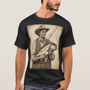 Geschenk voor een basvisser met vintage hengel en t-shirt