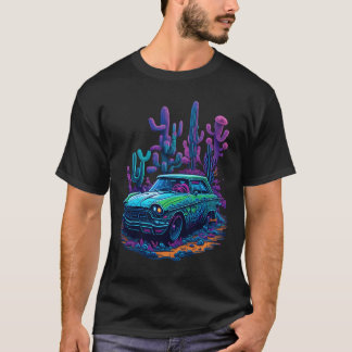 Geschenk voor vrienden van vintage auto neon t-shirt