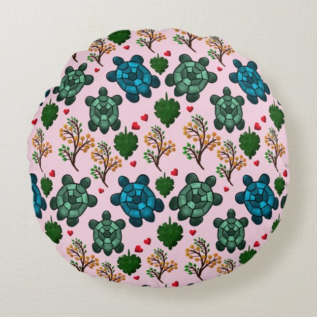 Geschenk voor Zeeschildpadliefhebbers, Cute Turtle Rond Kussen (Voorkant)