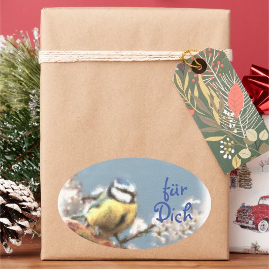Geschenkaufkleber -  Blaumeise - Aquarell Ovale Sticker (Feestdagen)