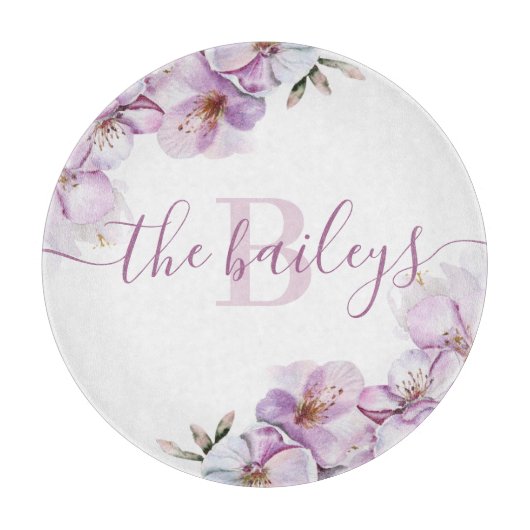 Geschenkboard met kersenbloesemmonogram snijplank (Voorkant)