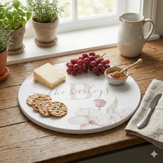 Geschenkboard met waterverf bloemen en monogram snijplank