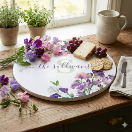 Geschenkboard met waterverf zoete erwt en monogram snijplank
