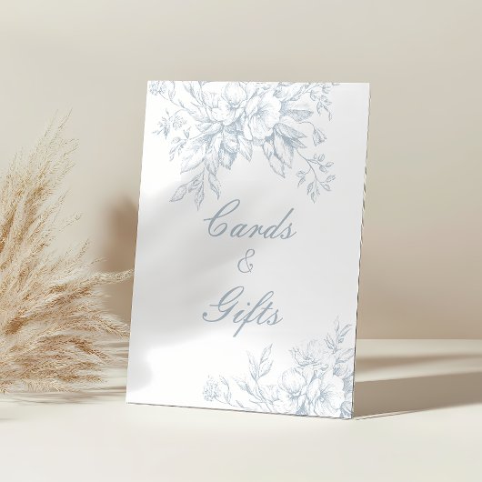 Geschenken en Kaarten Floral Blue Toile Wedding Reclamebord Met Voetstuk