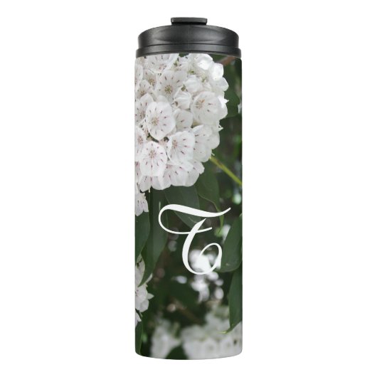 Geschenkflacon met witte berglaurier en monogram thermosbeker (Voorkant)