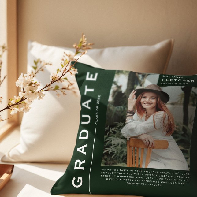 Geschenkfoto & citaat afstudeergeschenk groen kussen (Creator heeft geüpload)