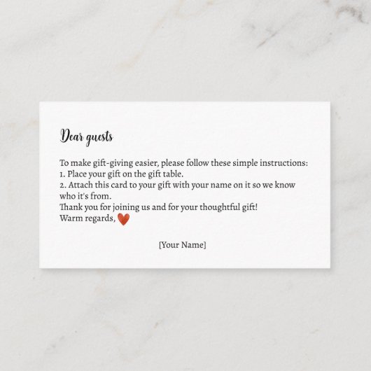 Geschenkinstructies Autumn Teddy Bear Baby shower Informatiekaartje (Achterkant)