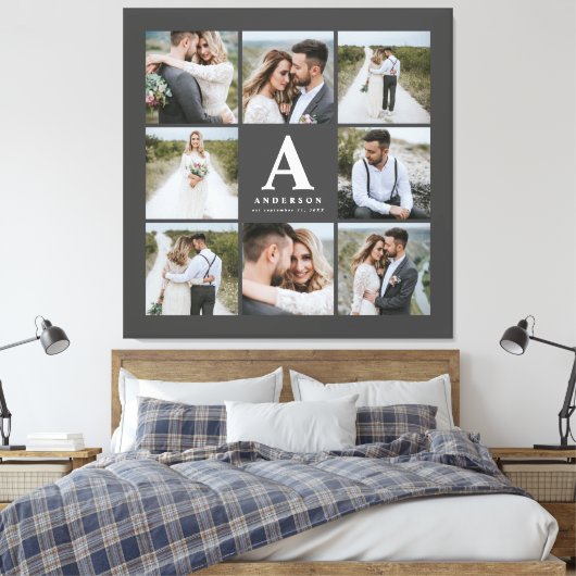Geschenkje voor multi-foto monogram bruiloft canvas afdruk (Insitu (Slaapkamer))