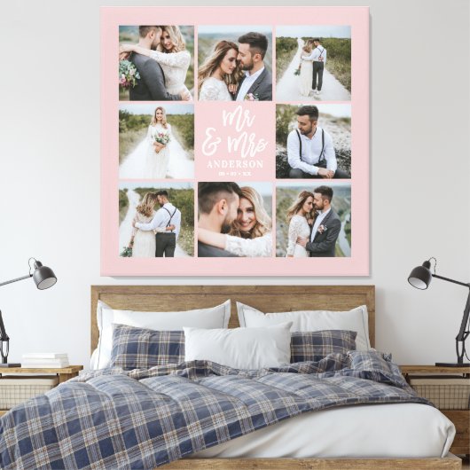 Geschenkje voor multi-foto monogram bruiloft canvas afdruk (Insitu (Slaapkamer))
