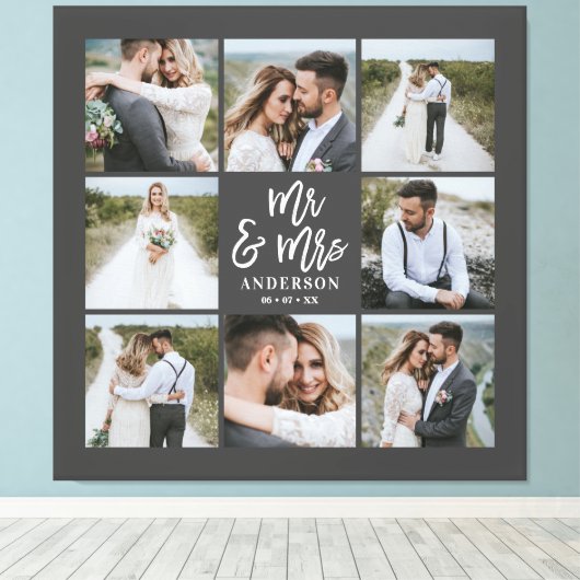 Geschenkje voor multi-foto monogram bruiloft canvas afdruk (Insitu (Houten vloer))