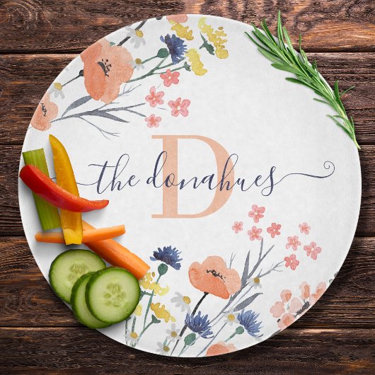 Geschenksnijplank met waterverf bloemen en monogra snijplank