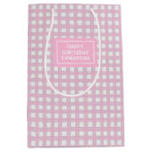 Geschenktas met aangepaste naam Roze Schotse ruit Medium Cadeauzakje (Voorkant)