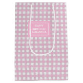 Geschenktas met aangepaste naam Roze Schotse ruit Medium Cadeauzakje (Achterkant)