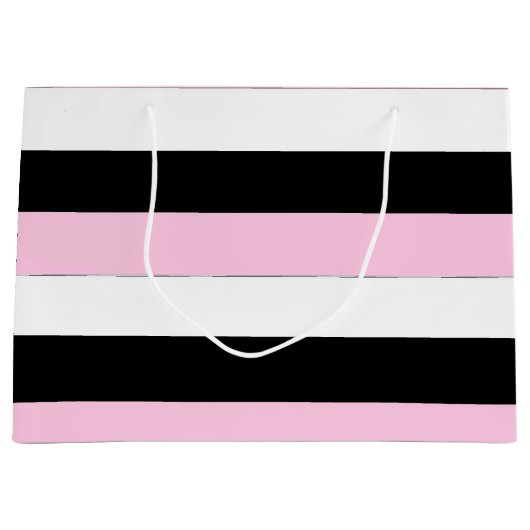 Geschenktas van zwarte, roze en witte strepen large cadeautasje (Voorkant)