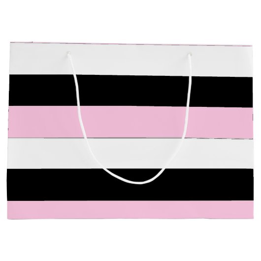 Geschenktas van zwarte, roze en witte strepen large cadeautasje (Achterkant)