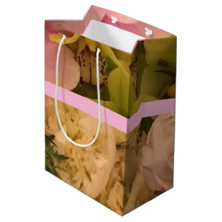 Geschenkzak met orchideeën en pioenen - medium, medium cadeauzakje