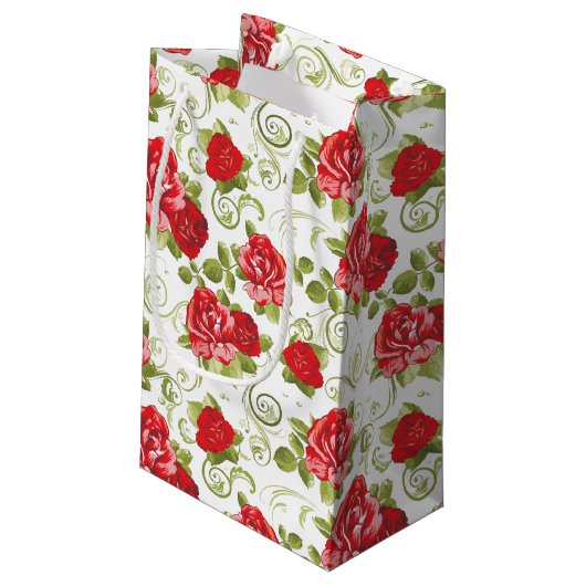 Geschenkzak-Rode Rozenprint Klein Cadeauzakje (Achterkant Gekanteld)