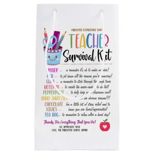 Geschenkzak voor overlevingskit voor leraren klein cadeauzakje (Voorkant)