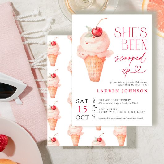 Geschept Cherry Ice Cream Vrijgezellenfeest Kaart