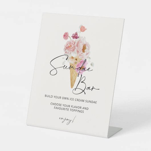 Geschept op Sundae Bar Ice Cream Reclamebord Met Voetstuk (Voorkant)