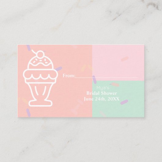 Geschept Up Ice Cream Bruids Display Douche Informatiekaartje (Achterkant)