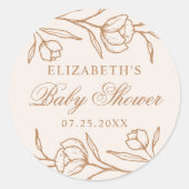 Geschetst Bloemen Amandel en Koper Baby shower Ronde Sticker (Voorkant)