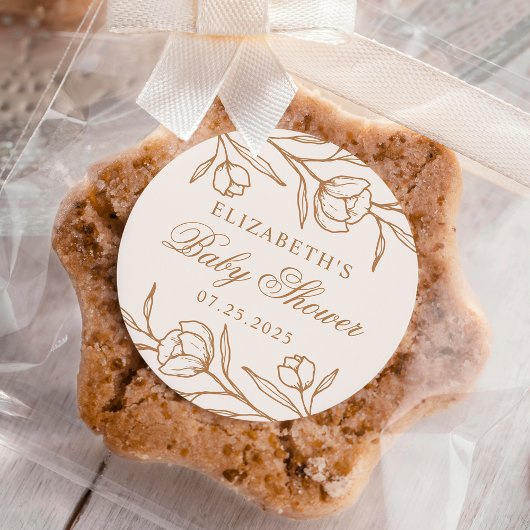 Geschetst Bloemen Amandel en Koper Baby shower Ronde Sticker