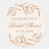 Geschetst Bloemen Amandel en Koper Vrijgezellenfee Ronde Sticker (Voorkant)