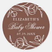 Geschetst Bloemen Bruin Baby shower Ronde Sticker (Voorkant)