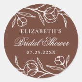 Geschetst Bloemen Bruin Vrijgezellenfeest Ronde Sticker (Voorkant)